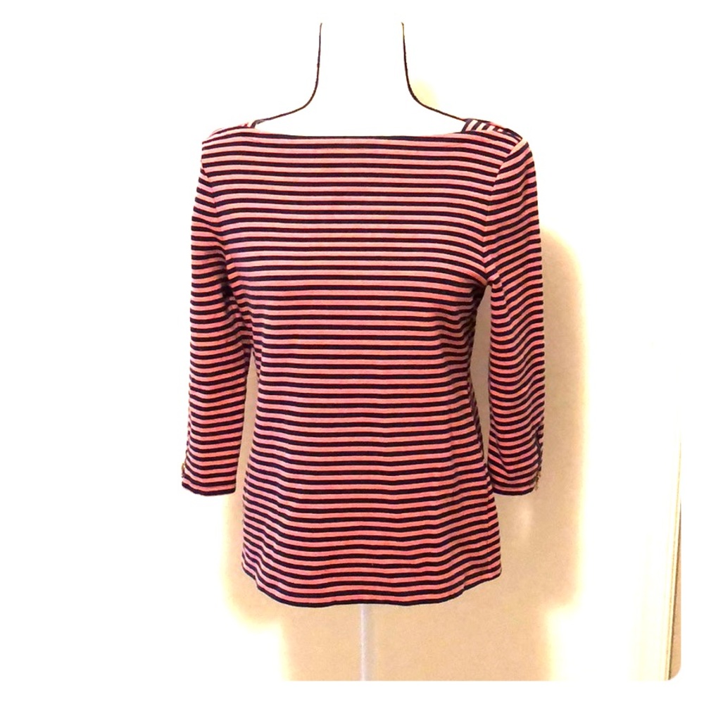 💗Excellent condition navy and pink striped top!